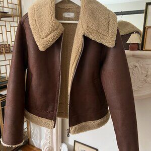 Mango Shearling Collar Brown Jacket Size S (US)